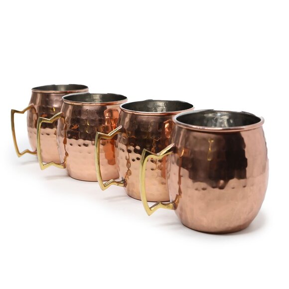 Copper Moscow Mule Mug Set - Hammered Finish 4-Piece Bar Decor Drink Cocktail - Picture 2 of 11